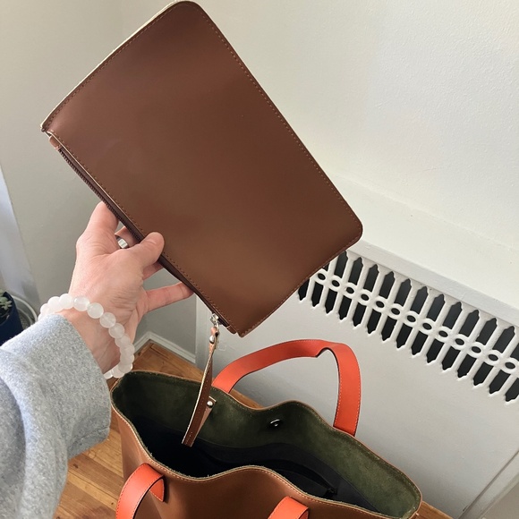 Gianni Notaro Large Leather Bag w Orange Handles - Picture 5 of 5